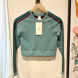 ✦ Fabletics ✦ Aisle Lunar Blue Stripe Long Sleeve Crop ✦ NWT ✦ Size M ✦